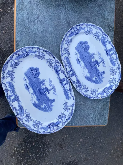 Blue & White Stoke On Trent Staffordshire Delph Platters x2