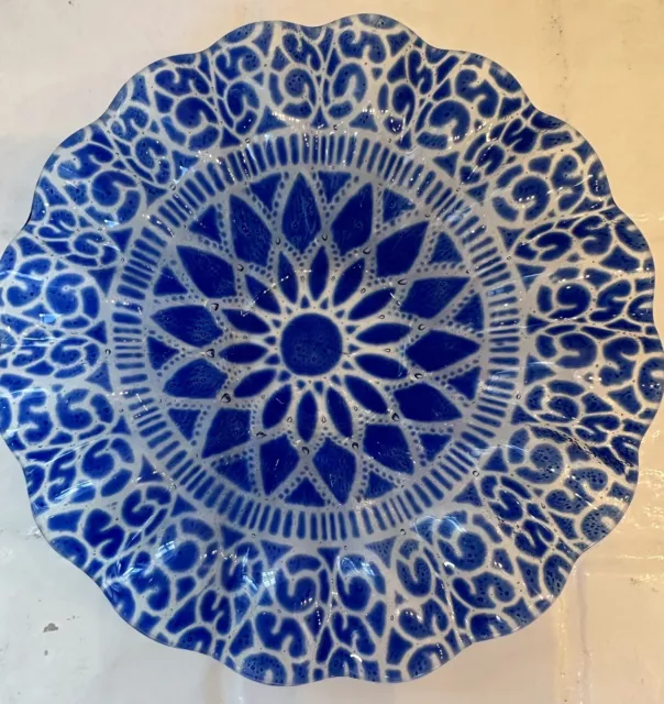 Vintage Signed Cobalt SYDENSTRICKER Glass Bowl Dish BLUE EMBASSY 6.5” Fused Art