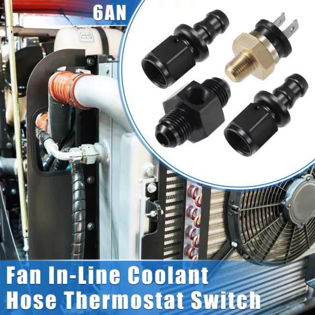 Fan Coolant Hose Thermostat Switch Kit 6AN 190'F on - 175'F Off for Car Auto