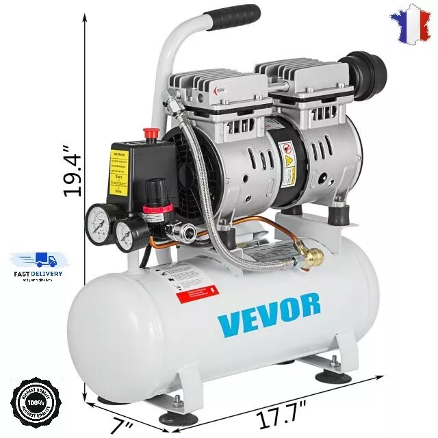 Compresseur d'Air Silencieux 9 Litres Moteur 550W Pompe a Air Gonflage Pneu 8 Br