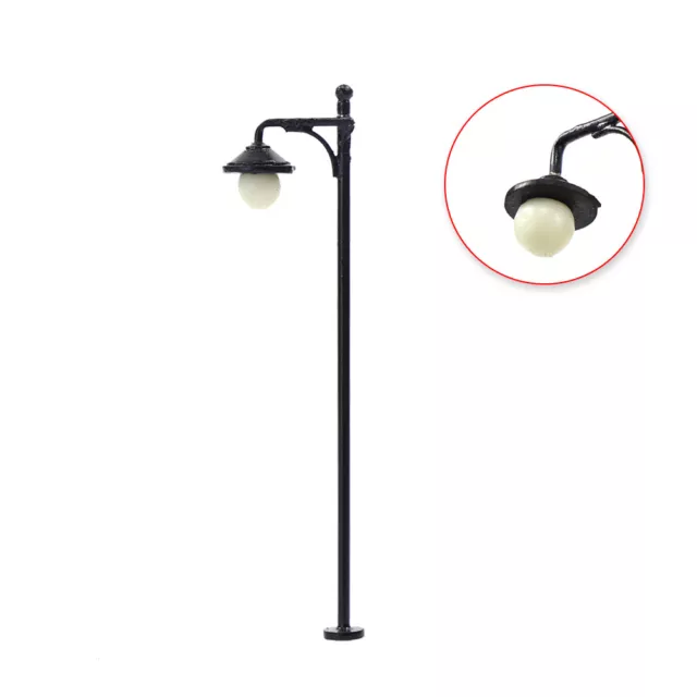 10pcs Model Railway HO Gauge 1:87 Round Lamp Post Street Lights Warm LED 2.56In 3