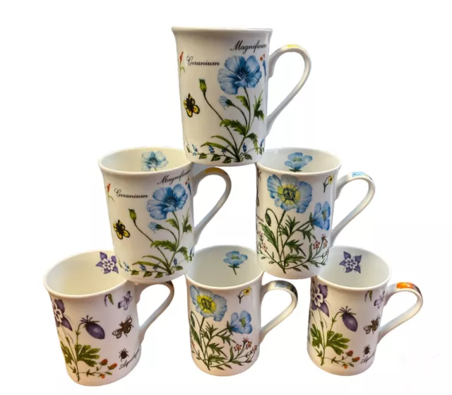 6 Assorted Floral Mugs Fine Bone China Tea Coffee Mugs Panama Summer flora