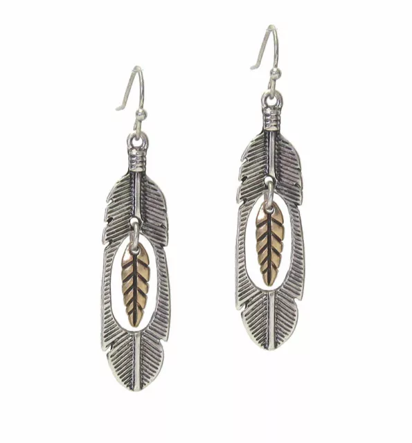 Horse & Western Jewellery Jewelry Native Usa Feather Earrings Silver & Gold Tone