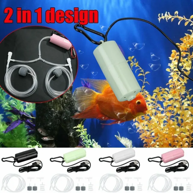 2 in 1 Mini USB Aquarium Fish Tank Oxygen Air Pump Mute Energy Save Portable
