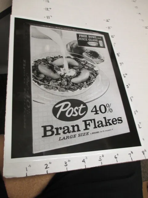 original photo 1950s premium POST 40% Bran Flakes cereal box bowl juice glass