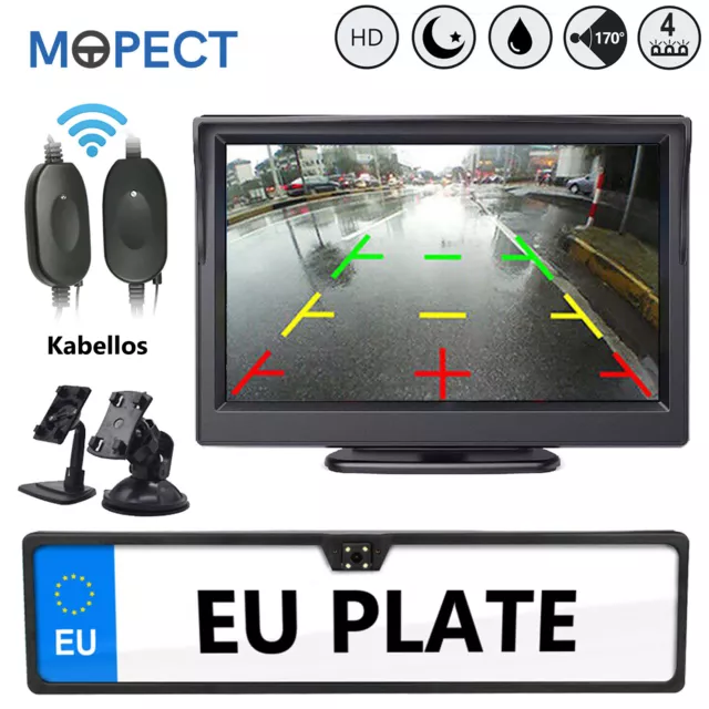 MOPECT Rückfahrkamera Funk Kabellos Kennzeichen Nummernschild Mit 5'' HD Monitor