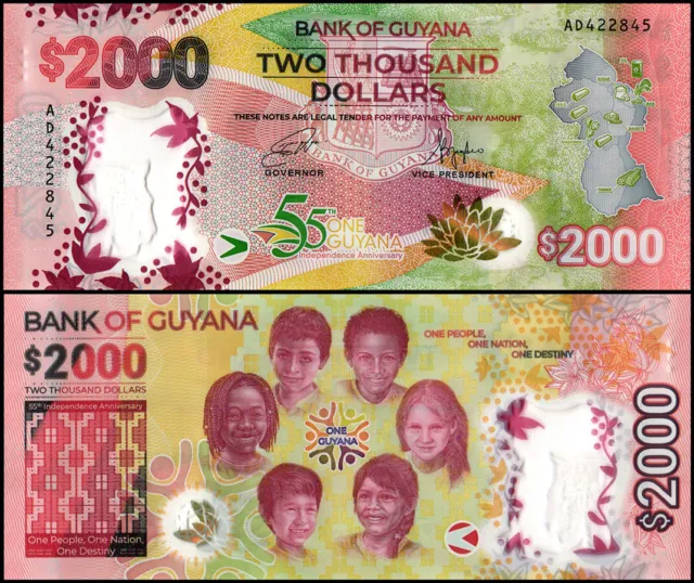 Guyana 2000 Dollars, 2021, P-42, UNC, Commemorative, Polymer