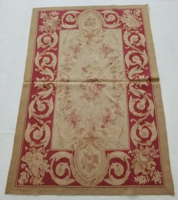 Antique French Needle Point Aubusson Floral Multicolor Wool Rug Carpet 187x125cm