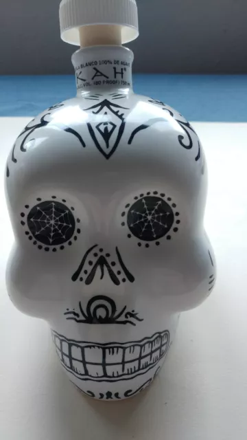 Empty Day of the Dead Skull Ceramic Bottle, KAH Tequila, Hand Painted 750 ml.