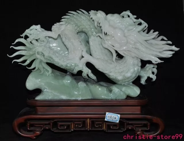 18"China Natural Xiu Jade Jadeite carved fengshui zodiac dragon sculpture statue