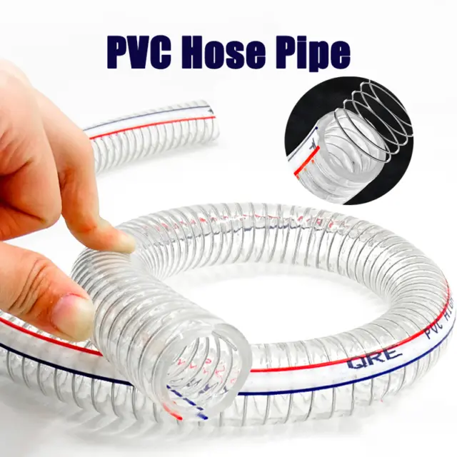 PVC Hose Pipe Clear Wire Braided Steel Helix I.D: 10mm - 60mm Water/Air/Fuel