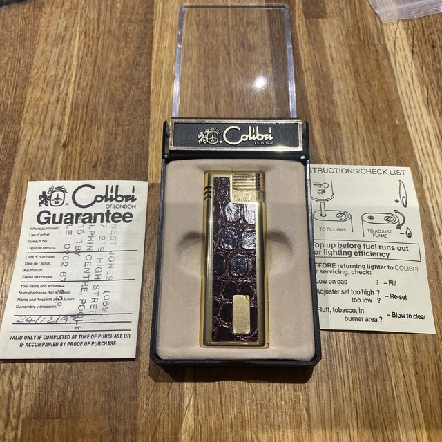 Vintage 1990’sColibri Pocket Lighter Leather covered Boxed-worked when gas added