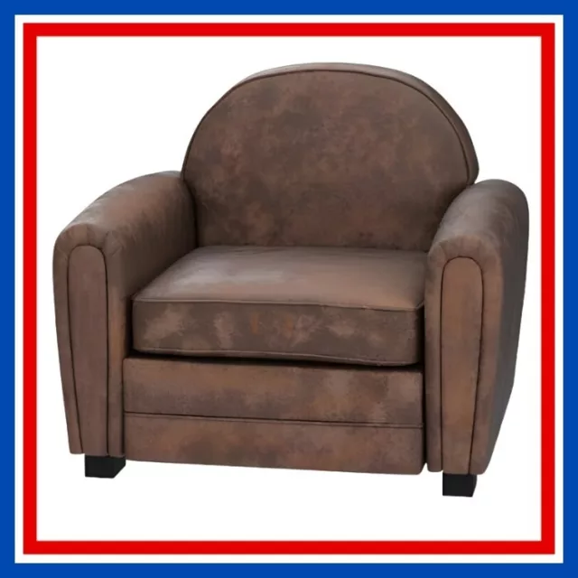 Fauteuil club vintage en simili cuir - Couleur marron + nettoyant offert