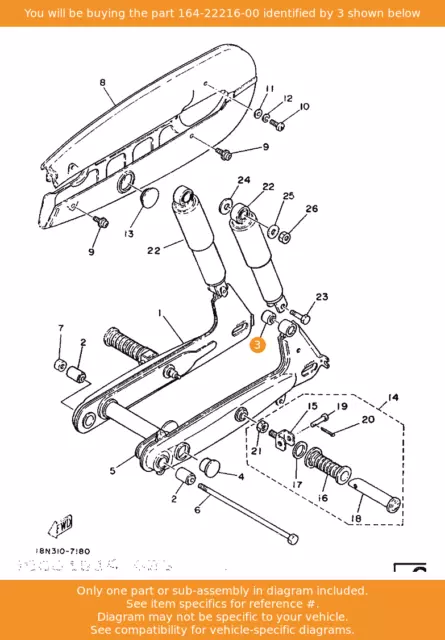 YAMAHA Bush, Rear Shock Absorber, 164-22216-00 OEM YB100 PW50 T80 Jog YP250 CX