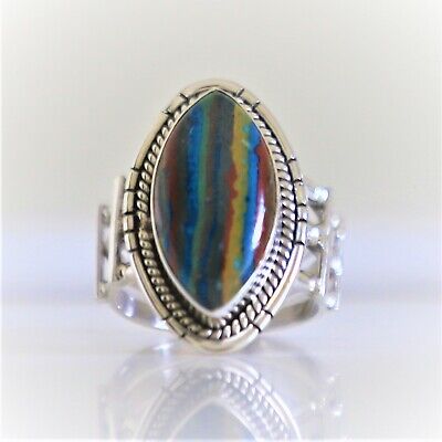 Splendid Arc-en-Ciel Calsilica Gemme 925 Argent Sterling Handmade Bague All Size 