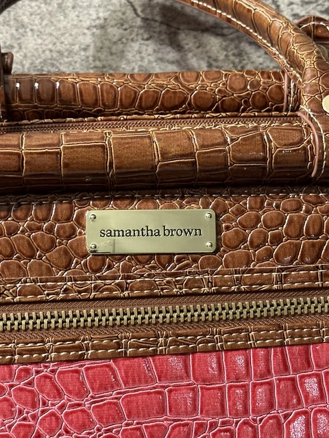 Samantha Brown Croco-Embossed Dowel Bag Burgundy Red Brown 2
