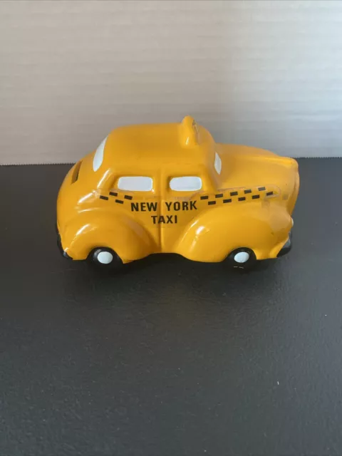 Vintage 1985 Ceramic Yellow NY NEW YORK Taxi Cab Coin Bank