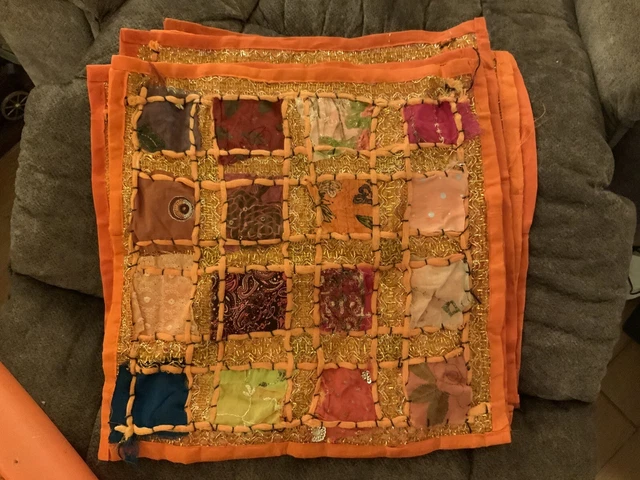 5 Hand embroidered Throw pillow Covers With Sequins/patchwork. 16x16” From India