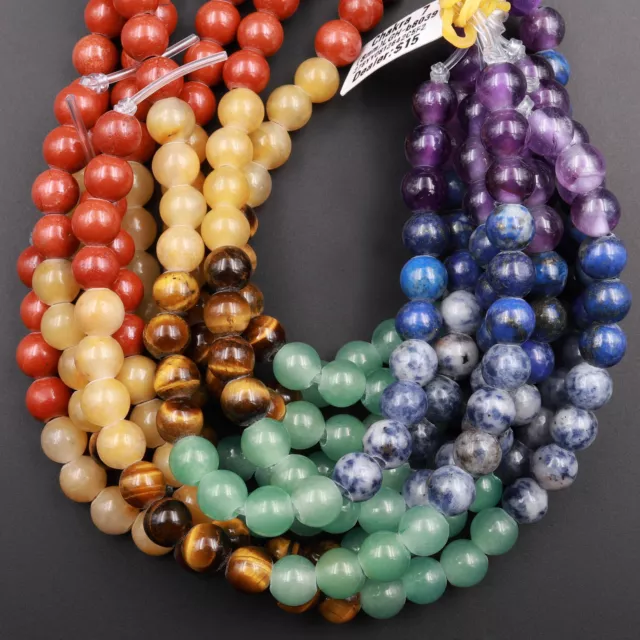 Big Hole Beads 2.5mm Drill Natural Chakra Beads 8mm 10mm Round Rainbow Gemstone