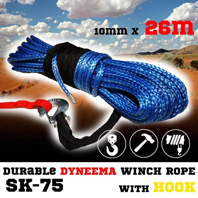 SK75 10MM X 26M Dyneema Winch Rope Hook Synthetic Tow Recovery 4X4