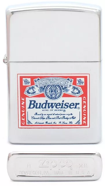 Zippo 2003 Budweiser Beer Label Polished Chrome Lighter In Box