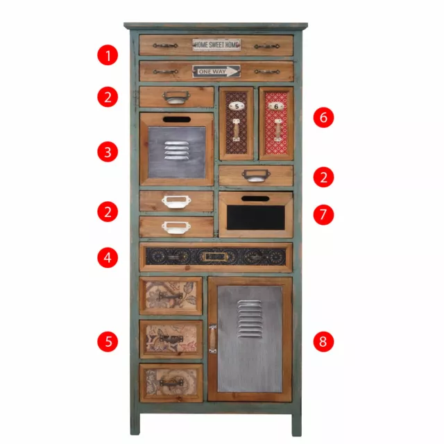 Apotheker-Schrank HWC-A43, Kommode, Tanne Holz massiv Shabby-Look 138x57x32cm 2