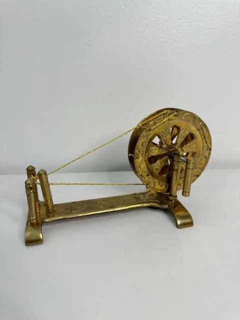 20th Century Asian Brass Miniature Charkha Spinning Wheel, Pakistan Origin 7”