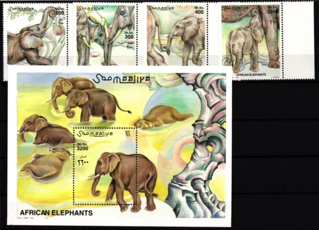 Somalia Block 74 + 855-858 postfrisch Elefanten #JW036