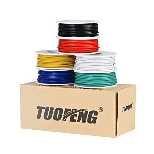 Kit de fil électrique en PVC TUOFENG 18AWG - 6 bobines de 5 mètres de couleurs d