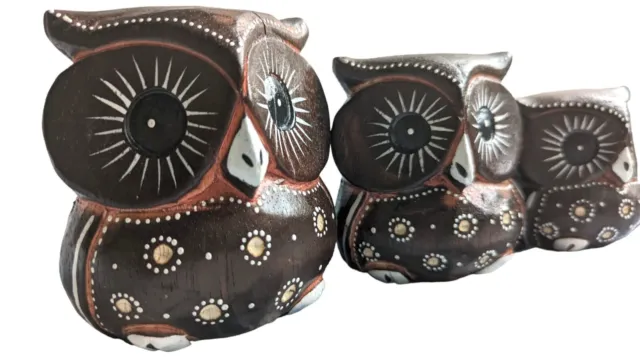 Home Decoration Carved Wooden Set of 3 Lovely OWL Coloured Figure Hand Painted 3