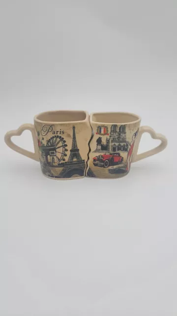 Vintage France His & Her 8oz Mug Paris Interlocking 2 Ceramic Cups
