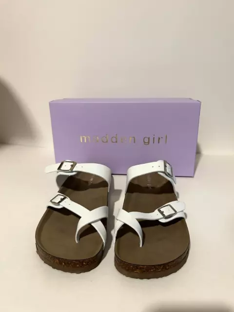 Madden Girl Bryceee White Slip On Double Buckle Sandals Women's Size 9.5