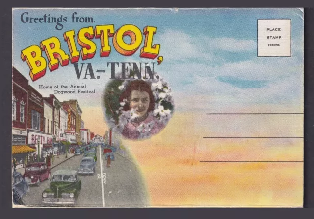 Greetings From Bristol VA.-TENN. Souvenir Folder Vintage Linen Unused Postcard