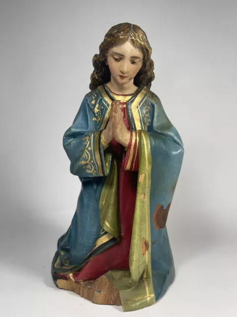 Antica Scultura Legno Cirmolo Scolpito Dipinto A Mano Maria Madonna Presepe 800