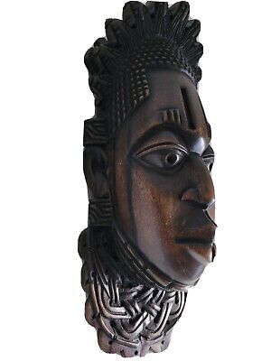 Hand Carved Festac Mask Wood African Man Tribal Art Bust Statue Sculpture
