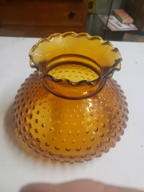 Nos Vintage Bailey Amber Hobnail Glass Hurricane Lamp Shade Difuser 6 3/4 Fitter