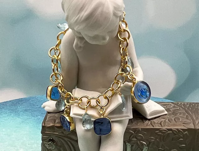 TAGLIAMONTE (1993B) 925SS/YGP Venetian Charm Cameo Bracelet *Blue Topaz*Reg.$350