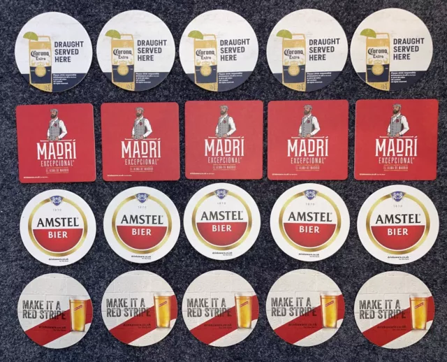 20 X San Miguel, Corona, Amstel, Red Stripe Beer Mats - Home Bar / Pub