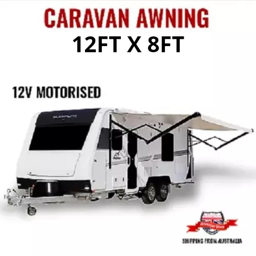 12V Electric Powered 12ft Caravan Roll Out Motorised Awning Complete Set Up