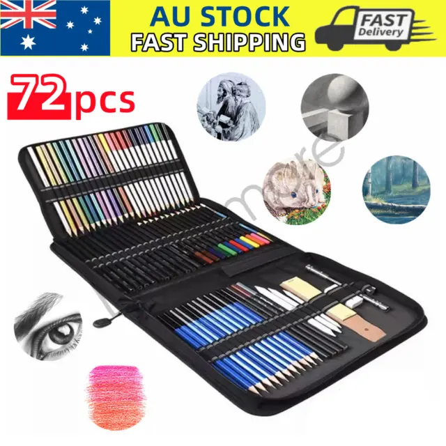 72PCS Professional Drawing Sketch Pencil Set Charcoal Eraser Art Painting Kit AU