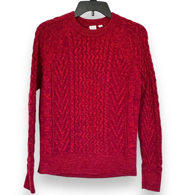 Gap Women’s Burgundy Space Dye Thick Cable Knit Pullover Sweater Size Medium