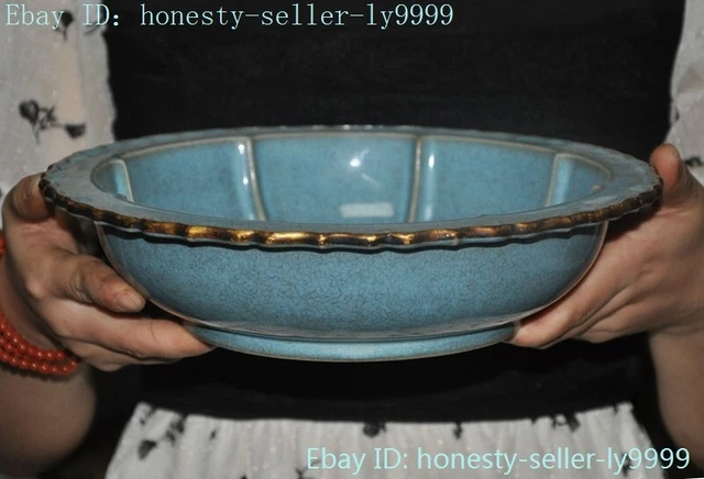 9.6" China Ancient Ru porcelain text statue tray Pallets Dish plate