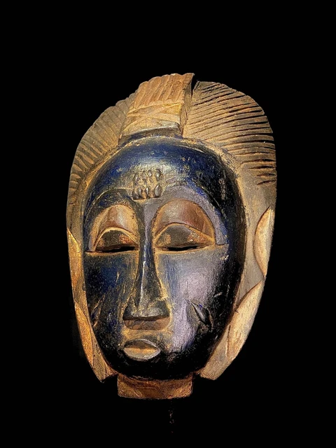 African Wooden Large Baoulé Frontal Mask In Exotic Wood, Coast-4540