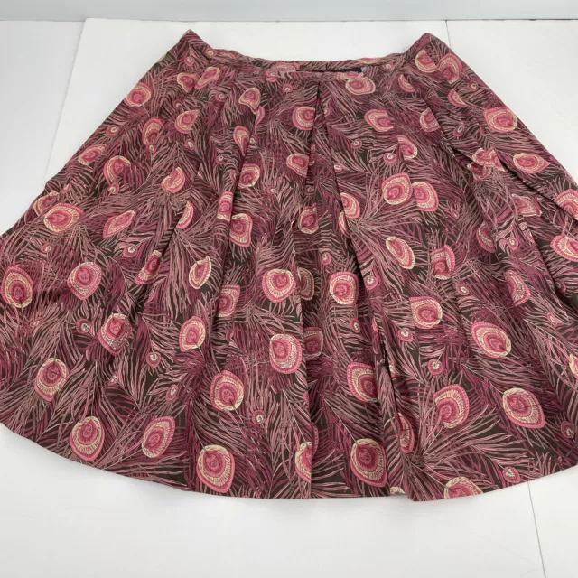 Context Womens Skirt 16 Purple Pink Floral Paisley Pleated Flare Cotton Zip