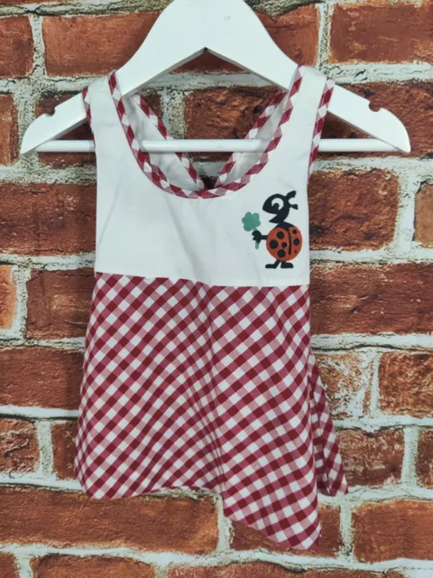 Baby Girls Vintage Dress Age 2 Years 36" St Michael Red Gingham Check Ladybird