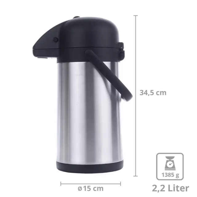 Airpot 1,9/2,2/3 L Pumpkanne - Isolierkanne Thermo Kanne Kaffeekanne Edelstahl 3