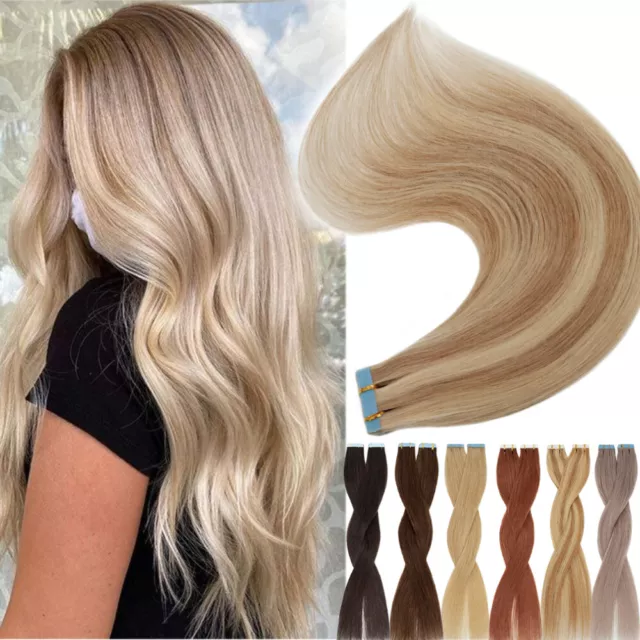 CLEARANCE 60PCS Tape In Russian Remy Human Hair Extensions Skin Weft Straight AU