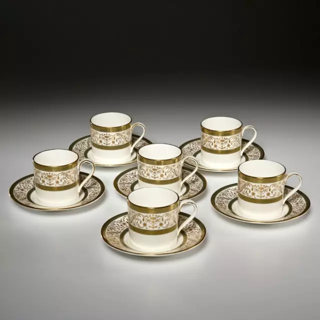 Minton England Aragon Porcelain Demitasse Cups Saucers Vintage Set of 6