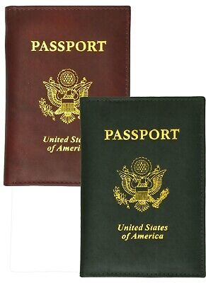 2 Passport Cover Holders Genuine Leather ID Wallet Case Travel BurgundyGreen New