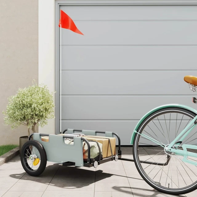 VidaXL Remorque De Vélo Chariot De Transport 30 Kg - Barre D'Attelage Et Drapeau De Sécurité Inclus, Noir Et Jaune